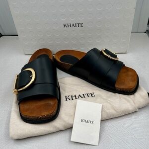 Khaite Thompson Footbed Black Leather Buckle Slides US 9.5 EU 40